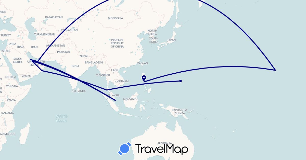 TravelMap itinerary: driving in United Arab Emirates, Bahrain, Guam, Oman, Philippines, Qatar, Singapore, Thailand, United States (Asia, North America, Oceania)
